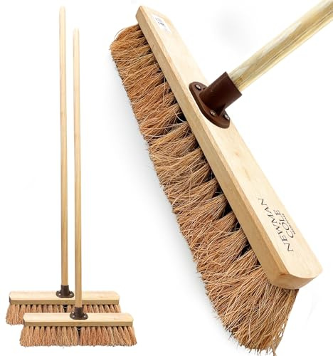 Garden Broom Outdoor Heavy Duty, 18 Inch Yard Brush with 100% Natural Soft Coco Bristles, Multipurpose Soft Broom Outdoor for Wet and Dry Cleaning, Easy to Use, No Need to Bend (PACK OF 2)