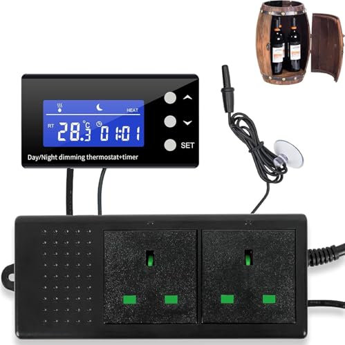 PID Reptile Thermostat Plug Socket,Digital Dimmer Temperature Controller 0-50℃ with Day & Night Timer,Thermostat Plug Socket UK for Home Brew Greenhouse Heater Heat Mat Tube Heater Reptile Vivarium