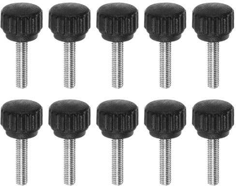 QUARKZMAN 10pcs Boutons De Serrage Moletés Vis À Main M4 x 16mm Filetage Mâle Métrique Tête En Plastique Mat 13mm Tige En Acier Inoxydable 304 Bouton Fileté À Main Poignée, Noir