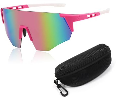 Sunshinestar Snabba glasögon rosa män kvinnor sportglasögon UV400 skydd, vindtätt och imskydd, cykelglasögon för cykling MTB vägcykel skidor löpning fiske golf rave party utomhusaktiviteter