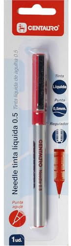 Centauro - Penna a punta ago, Needle 0,5 mm, inchiostro liquido, colore rosso, grande pressione, tratto sottile, meno pressione durante la scrittura, perfetto come materiale scolastico