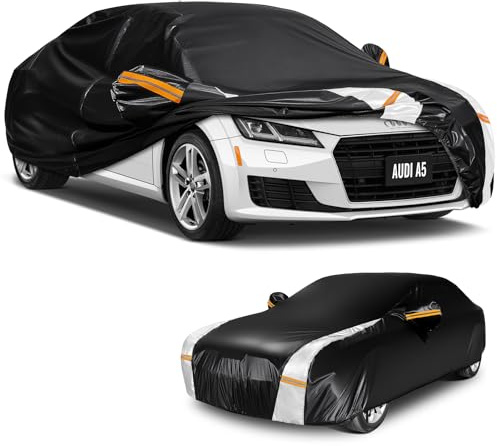 Car Cover Custom Fit for Audi A5(2009-2025), Car Covers for Outside Storage Waterproof Breathable, Full Cover Outdoor All Weather Protection Rain Sun Dust with Zip and Cotton(Black)