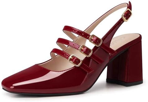 CELLENZ Women Mary Jane Shoes: Closed Toe Slingback Heels - Red Sexy Dance Dress Shoes - Chunky Party Prom Cute Pumps Size 9