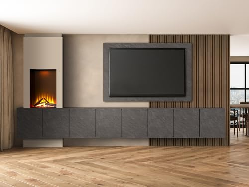 Acantha Zodiac Portrait Electric Media Wall in Slate Effect with 4 Storage Cupboards