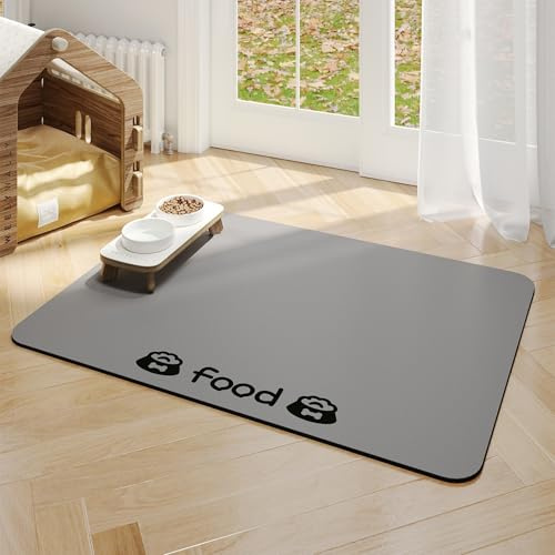 JanYoo Katzenstreu Matte, 50 x 35 cm PVC wasserdichte Katzenmatte Katzenklomatte Katzenklo mit Rutschfester,Katzenkopf Dunkelgrau(Food)