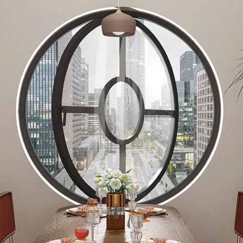 Ventana Redondear Abatible Giratoria 360° Aluminio Ventana Decorativa de Vidrio Templado Ventanas de Iluminación y Ventilación para Restaurante, Lofts, Entrada(Black,23.62in/60cm)