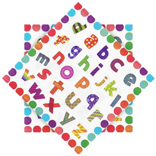 HAOWANWW 40Stück Regenbogen Einschulung Servietten Endlich Schulkind mit ABC Einschulung Servietten-ss Deko Schulkind 2025 für Kinder Schuleinführung Schule Tischdeko,33 x 33 cm