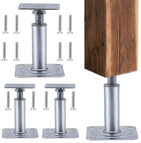 4 Stück Pfostenträger Höhenverstellbar, 145-175 mm Höhe, Verzinkter Stahl, Pfostenschuh, Zum Aufschrauben, Stützenfuß Bodenfuß Betonfuß Regulierbar für Zäune, Unterstände, Carports, Pergolen