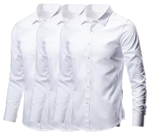 Generisch Hemd Herren Langarm 3er Pack Business Hemden Einfarbig Herrenhemden Regular Fit Weich Arbeitshemd Atmungsaktive Businesshemden Leichtes Freizeithemd Langarmshirt Weiß M