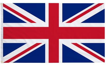 Union Jack Flags, England Flag 5ft x 3ft, British UK National Flag with Brass Eyelets, 100% Polyester for Garden, Outdoor & Indoor Decor (1PC)