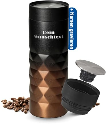 Thermobecher personalisiert 450 ml - auslaufsicherer Edelstahl to go Becher | 450 ml, Travel Mug, doppelwandig, Geschenkidee, heiß und kalt, Kaffee, Büro, gravierbar, Coffee to go