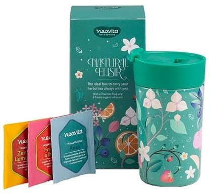 Neavita Cofanetto -Tazza Termica + 6 Tisane Bio Ideale per portare la tisana sempre con te