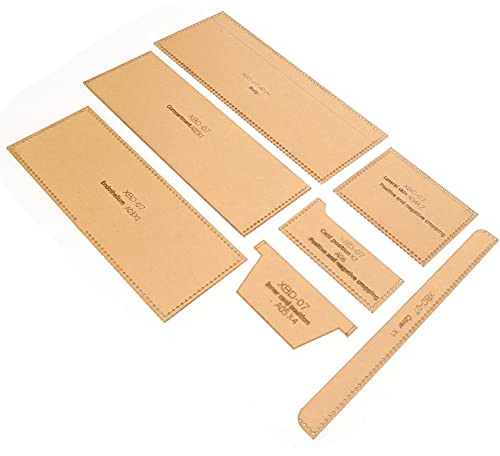 HUSHUI Plantilla Acrílica de 7 Piezas, Patrón de Costura de Billetera de Cuero, Molde para Cortar con Capa Protectora de Papel Kraft, para Manualidades y Fabricación de Equipaje
