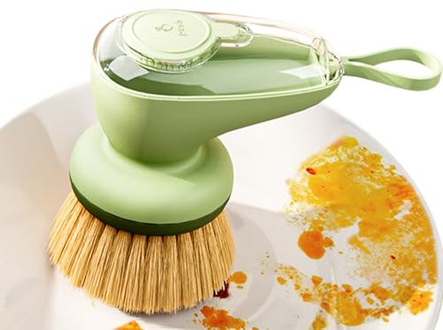 Kitchen Dishes Brush – 10.24 x 10.24 Inches Dish Brush With Soap Dispenser, Refillable Palm Scrub With Soap Dispenser, Dish Scrubbers For Dishwashing Cleaning Kitchen Using Accessories