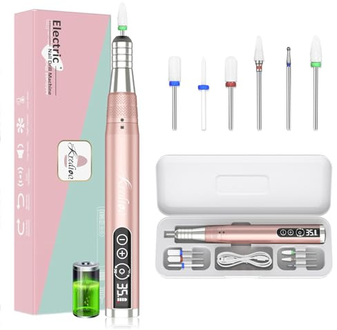 Kredioo Cordless Nail Drill 35000RPM Professional Electric File with Portable Travel Case for Home and Salon Nails Manicure Pedicure
