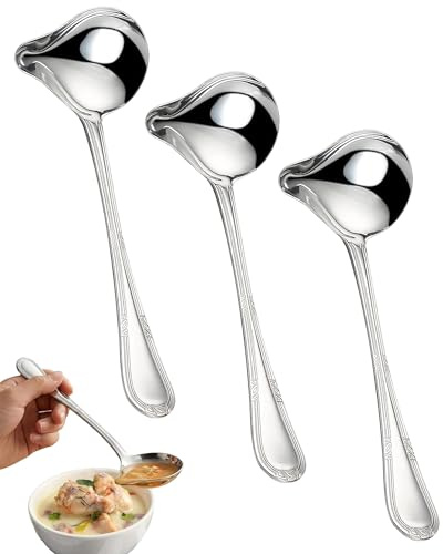 YEDPGUE Lot de 3 Petites Louches à Sauce，Louche à Sauce Avec Bec Verseur, 20,5cm Louche à en Acier Inoxydable, pour Vinaigrettes, Sauces à Soupe, Sauces Frites, Petites Louches