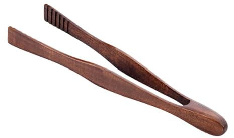 27cm Wooden Food Tongs, Brown Wood Kitchen Tongs, Heat Resistant Serving Tongs for Cooking, Baking, Salad, BBQ & Buffet (1 PCS)
