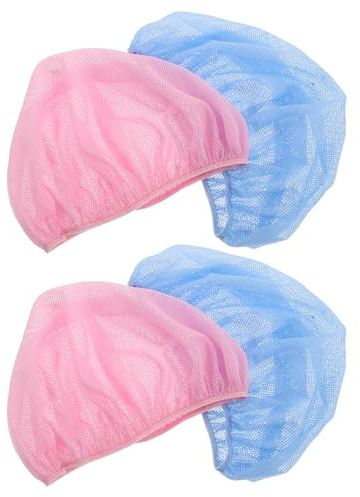 Veemoon Gorros de Dormir de Malla Elástica 4 Unidades Azul y Rosa, Red Transpirable para Envolver el Cabello, Ajustable y Lavable para Mujer, Hombre, Cuidado Nocturno del Cabello Rizado