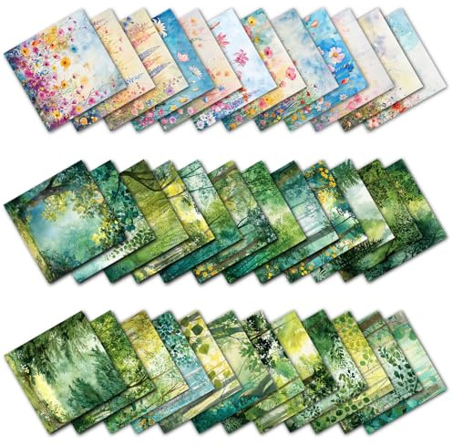 FOSDICK 36 Fogli Verde Foresta Carta Decoupage Scrapbook Vintage Fiori Foresta Carta Scrapbooking 15*15cm Carta Decorativa Scrapbooking Accessori per Diario Album Foto Regalo Fotografico Decorazione