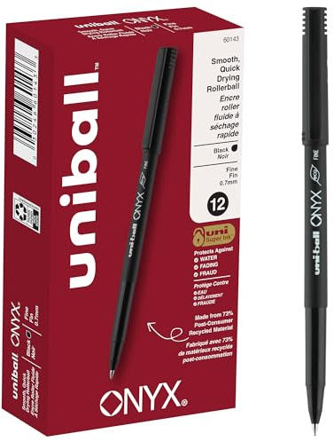 uniball Onyx Rollerball Pens, Fine Point (0.7mm), Black, 12 Pack