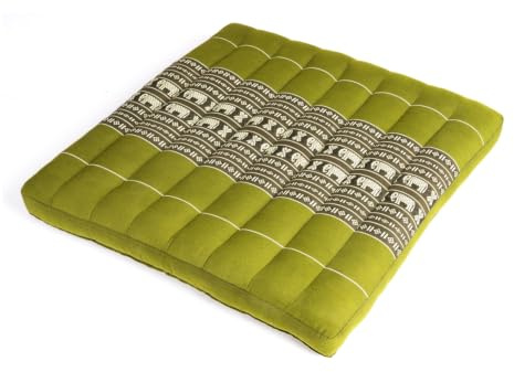Sitzkissen, Bodenkissen, Bodenmatte Thai, Kapokfüllung, 50x50 cm, grün | Traditionelles Thaidesign, pflegeleicht, vielseitig einsetzbar, ideal für Zuhause oder Garten