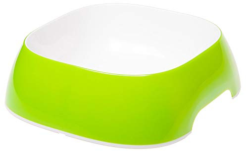Ferplast Dog Bowls GLAM, Non-Slip Rubber Base, Food and Water Plastic Bowl Easy to Clean, 1,2 Liter, Green
