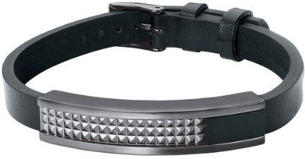 s.Oliver Herren-Armband Edelstahl Leder Onyx Baguetteschliff schwarz 22 cm - 455251