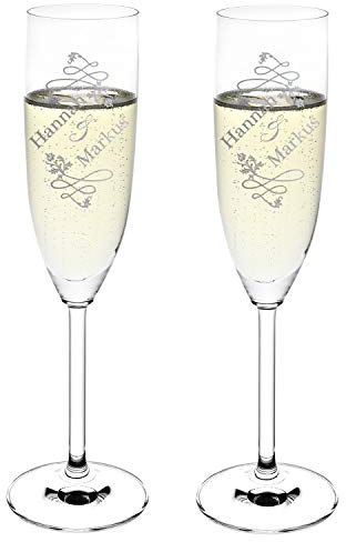 polar-effekt Leonardo 2 Sektgläser mit Gravur Personalisiert - Hochzeitsgläser Hochzeitsgeschenke für Brautpaare mit Name - Geschenkidee zur Hochzeit - Motiv Hochzeitsornament