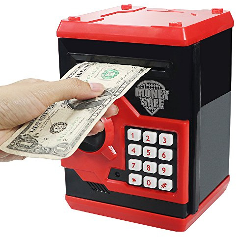 HUSAN Electronic Money Bank, Elektroniskt lösenord Spargris Mini ATM Kontanter Mynt Låda för Barn Födelsedag Julklapp Leksak för Barn (Röd)