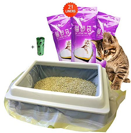 Moliwen Forro para Bandeja de Arena para Gatos con Bolsa con Cordón 3 Paquetes (21 Bolsas), 91.5 × 45.7 cm,Adecuado para Botes de Basura Medianos y Grandes, Obtenga 1 Rollo Adicional Bolsa de Basura