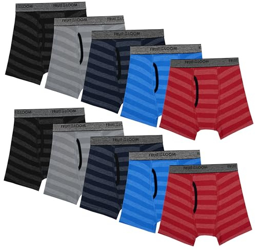 Fruit of the Loom Tag Free Cotton Boxer Briefs, Boy-10 Pack-Traditional Assorted Briefs, Large