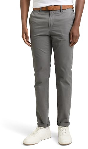 TOM TAILOR Denim Herren Slim Fit Chino Hose mit Gürtel 10952 - Castlerock Grey 28W / 32L