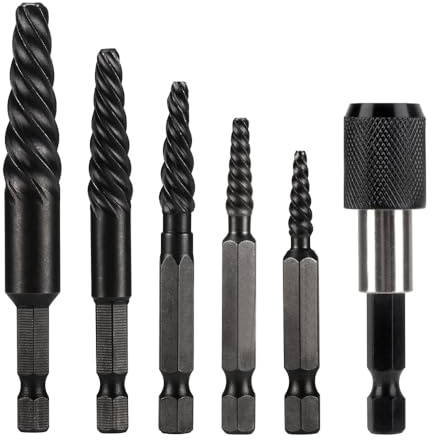 NORTOOLS 6 PCS Broken stud extractor kit Damaged Screw Extractor Set with 1/4 Quick Change Arbors Tool Kit Fine Thread Bad Screw Stud Remover