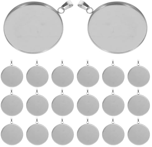 Milisten 20Pcs Anhänger Tabletts Kit Runde Lünette Rohlinge Tabletts Anhänger Cabochon Einstellungen für DIY Handwerk Foto Schmuck Machen Silber 30Mm