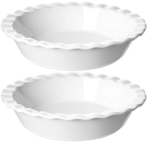 LE TAUCI Lot de 2 moules à tarte en céramique pour la cuisson, 22,9 cm pour tarte aux pommes, tarte aux noix de pécan, plat à tarte profond de 1,474 g, blanc