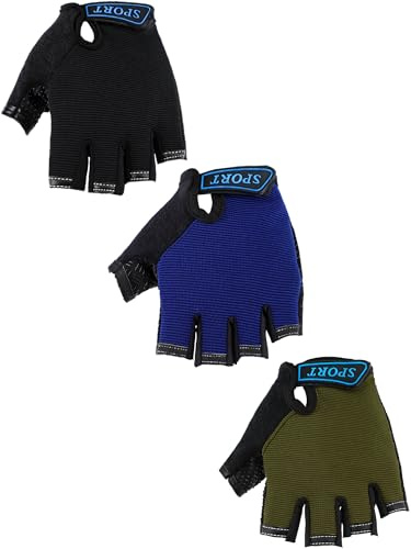 3 Pairs Kids Bike Gloves Half Finger Gloves Non-Slip Breathable Adjustable Birthday Gift for Boys Girls for Bike Workout