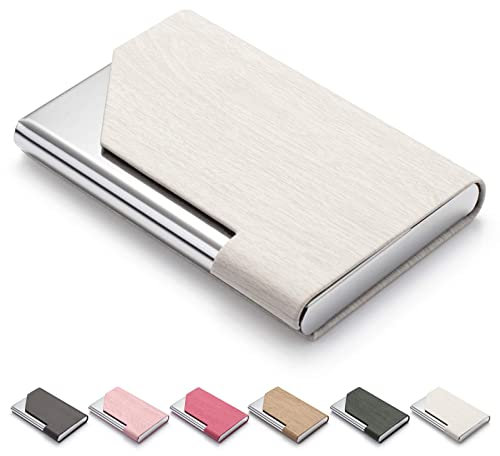 FACATH Visitenkartenhalter für Damen und Herren, Visitenkartenetui - PU Leder Visitenkartenetui Kreditkartenetui/Brieftaschenfach Visitenkartenhalter mit Magnetverschluss (Elfenbeinweiß)