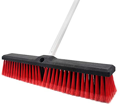 Floatant 18'' Push Broom Heavy Duty Large Outdoor Sweeping Wide Industrial Scrub Brush with Stiff Bristles Long Handle Commercial for Concrete Floor Shop, Garage, Warehouse, Street, Driveway, Red