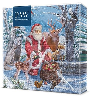 PAW - Serviette Papier - 3 Plis (33 x 33 cm) I Lot de 20 I Serviette de Table Papier avec un Motif de Noël I Décoration de Table Idéale pour Noël (Santa’s Gifts)