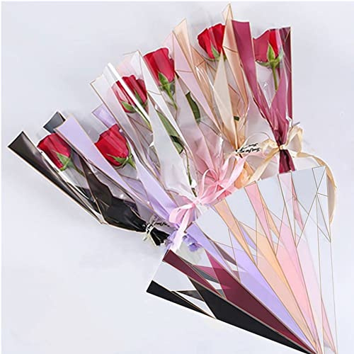 OUKEYI 150 unidades/6 colores de papel de regalo de flores, bolsa de embalaje de rosas individuales, suministros de ramo de floristería, papel de regalo floral impermeable de 17.7 x 5 x 1.6 pulgadas