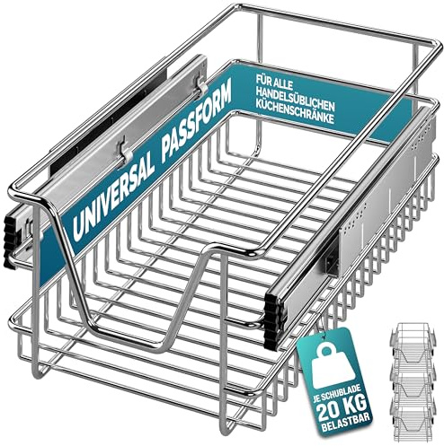 Casaria® 3x Teleskopschublade Nachrüsten Schublade Küche 30cm 20kg Belastbar Verchromt Korbauszug mit Zubehör Haushalt Küchenschrank Kleiderschrank