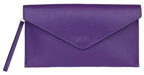 Girly Handbags Pochette da donna in vera pelle italiana, Viola scuro
