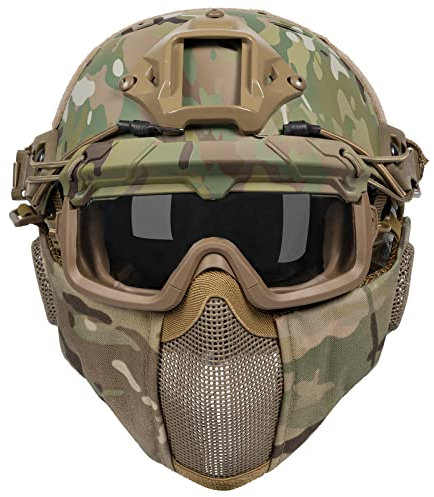 OneTigris Airsoft Helm, Mich 2000 Paintball Helm mit Maske und Schutzbrille für Airsoft Paintball