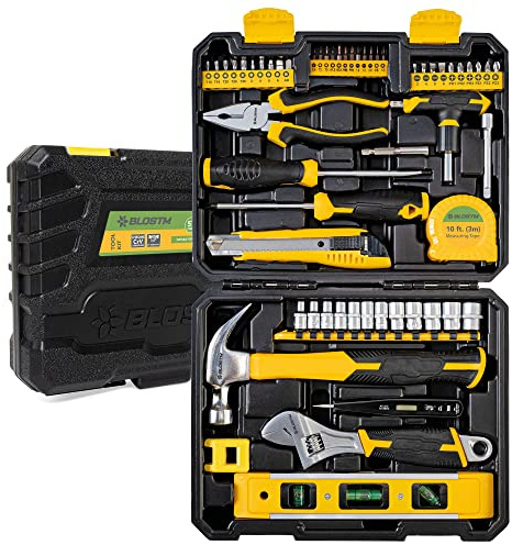 BLOSTM 57-Piece Tool Kit - Essential Hand Tools Set | DIY Repairs in Home/Office/Garage, Portable Storage Case, Screwdrivers, Bit Driver, Bits, Pliers, Wrench, Hammer & More