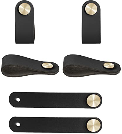 6 Stück Ledergriffe Möbel, Griff Möbelknöpfe, Schwarz Möbelgriffe Leder, Schrankgriffe Schubladengriff Schrankknöpfe Möbelknöpfe mit Schrauben, für Schränke, Kleiderschrank, Schublade, Küche