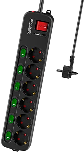 Realmade Steckdosenleiste Einzeln Schaltbar 6-Fach 5M mit UAB
