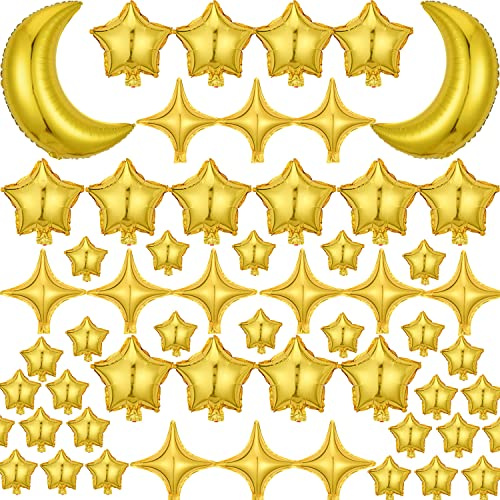 52 palloncini grandi in Mylar a forma di luna da 91,4 cm, palloncini a stella a quattro punte per laurea, baby shower, addio al nubilato, fidanzamento, festa di compleanno, matrimonio, anniversario