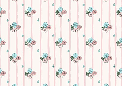 wandmotiv24 Fototapete Exotische rosa und blaue Blumen, 400 x 280 cm - selbstklebende Strukturtapete, Wanddeko, Wandbild, Wandtapete, Vintage, Ornament M0864
