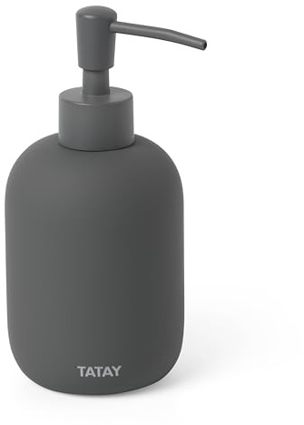 Tatay Dispensador de Jabón de Cerámica Tacto Suave y Acabado Mate | Dispensador Jabón Cerámica | Medidas 9,5x8x17 cm | Cerámica Resistente | Sin BPA | Tacto Suave y Acabado Mate, Gris Antracita