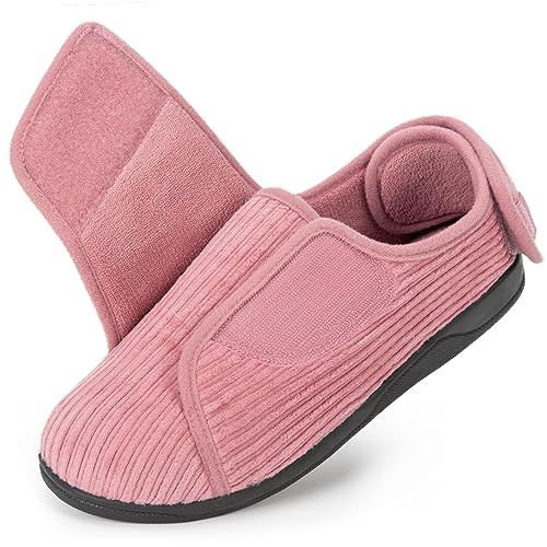 HomeTop Women's Adjustable Comfort Slippers with Memory Foam House Shoes Pink, 7 US